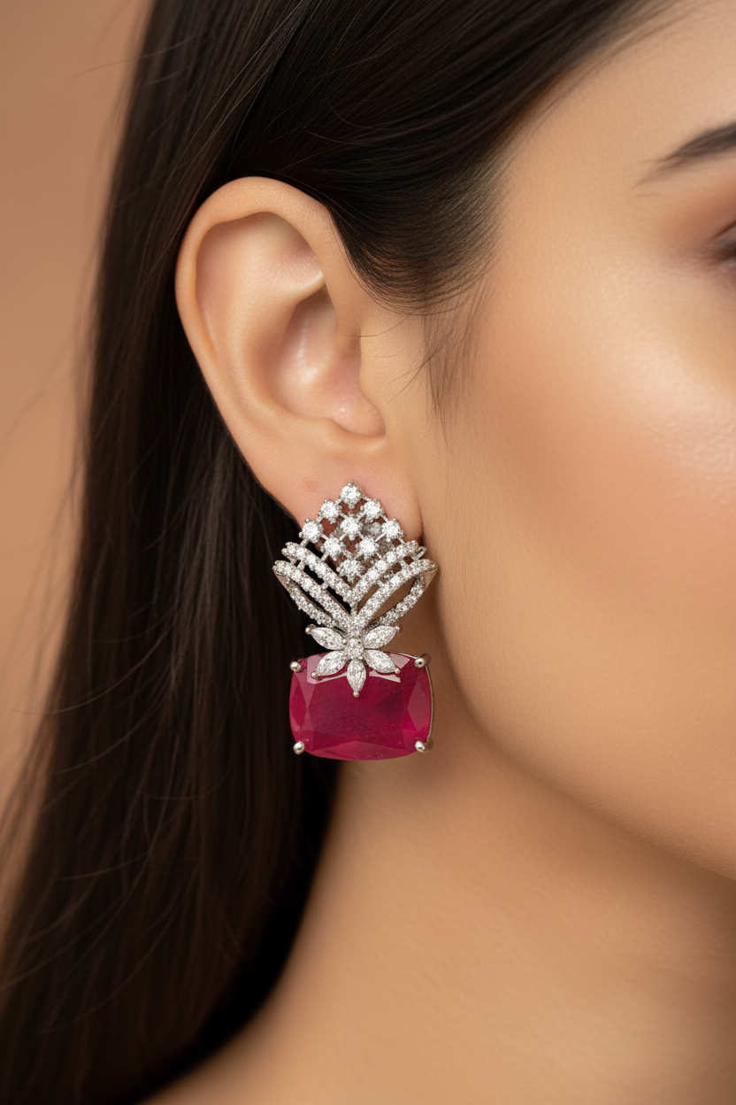 Ruby , Emerald & AD  sophesticated earrings