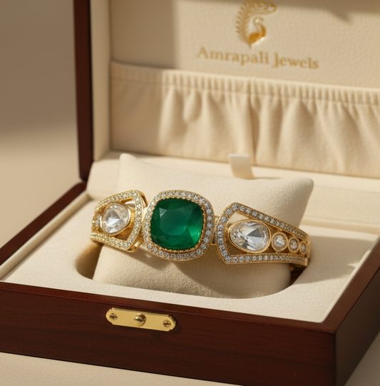 Brc25 219b Emerald Bloom & Polki Statement Kada Bracelet