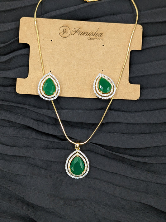 AD studed emerald Pendant set Cpds26 245