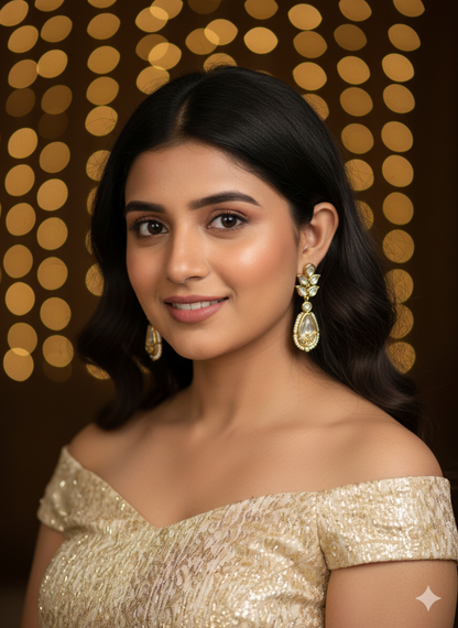 Ear25 207 Aarohi Regal Kundan Polki & Pearl Teardrop Earrings