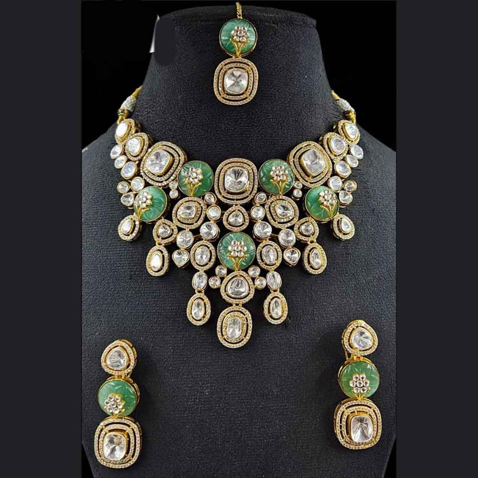Nck25 343 mosanite Polki bridal necklace set