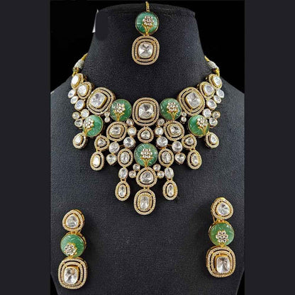 Nck25 343 mosanite Polki bridal necklace set