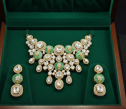 Nck25 343 mosanite Polki bridal necklace set