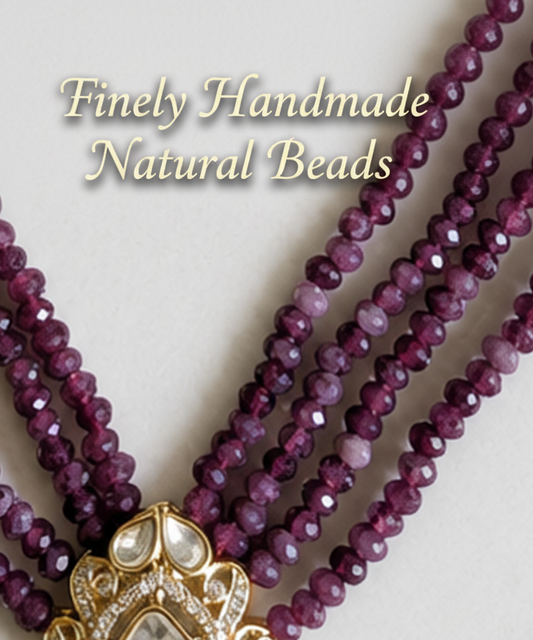 Rajwadi beaded necklace with Natural Fuschia beads Nck26 155