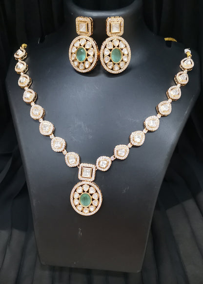 Nck25 289 Heritage Polki & AD Necklace Set with Emerald Green Stones