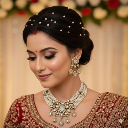 Nck25 227 The Nizami Pearl Blossom Necklace Set