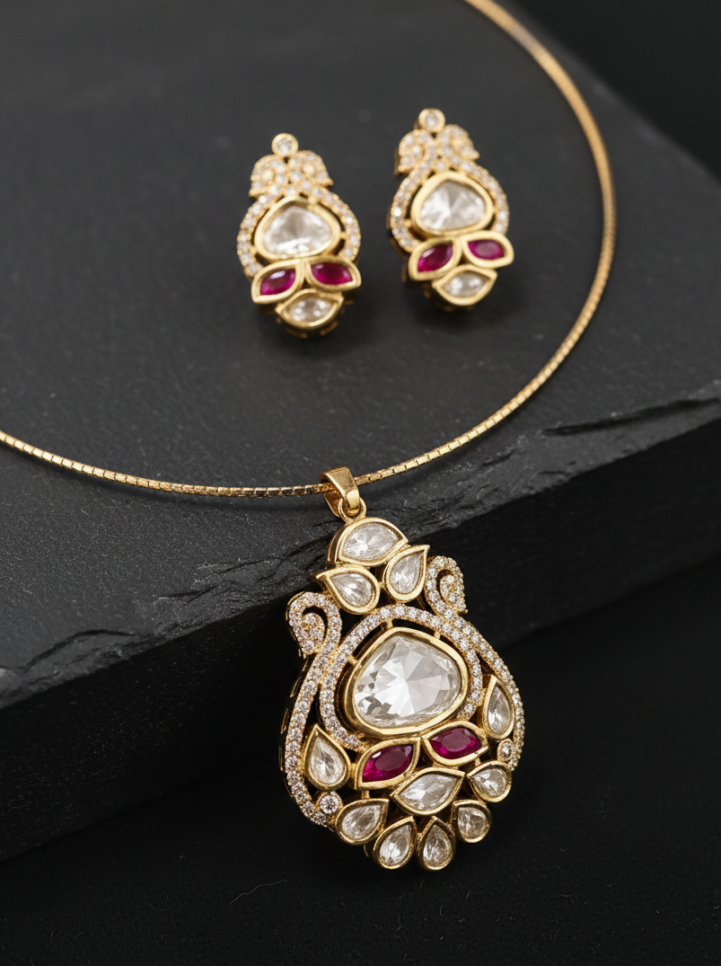 Pachi Kundan pendant with Italian stiff chain CPds26 121