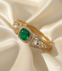 Brc25 219b Emerald Bloom & Polki Statement Kada Bracelet