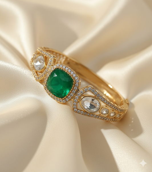 Brc 25 219b Emerald Bloom & Polki Statement Kada Bracelet