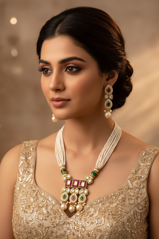 Rajwadi beaded polki kundan Necklace Nck26 257
