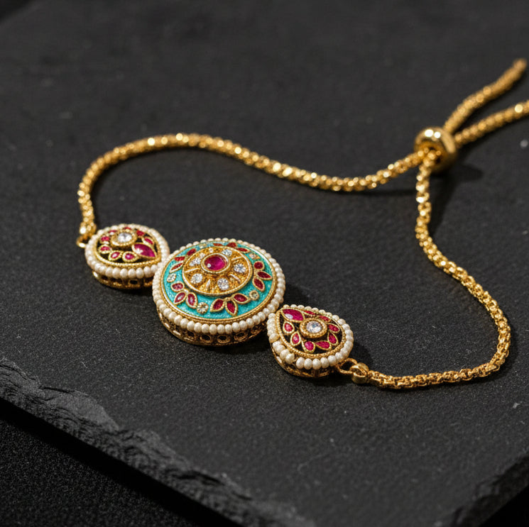 Brc26 295 maduban minakari bracelet with 18k gold plated