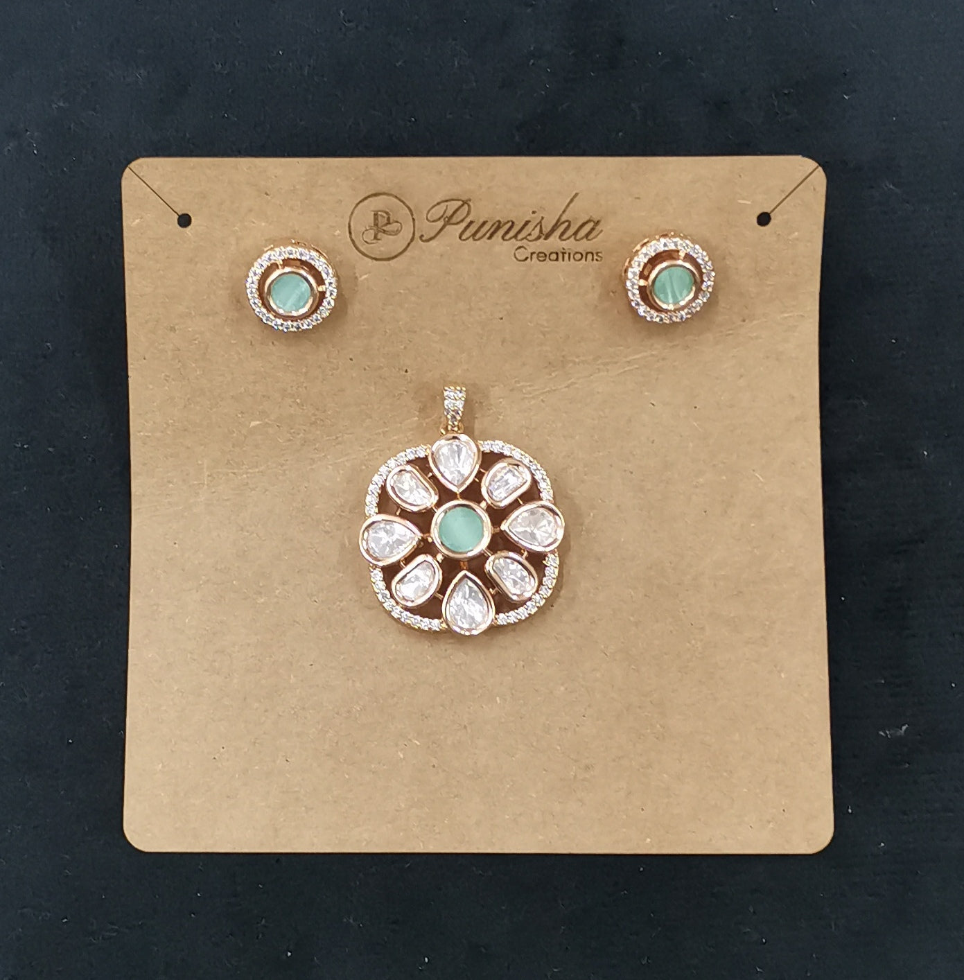 Polki pendent set with mint stones pds26 131