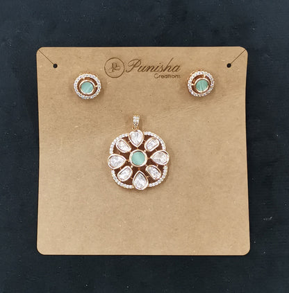 Polki pendent set with mint stones pds26 131