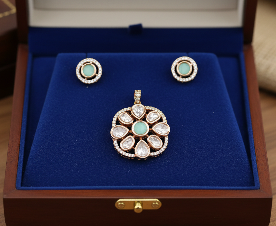 Polki pendent set with mint stones pds26 131