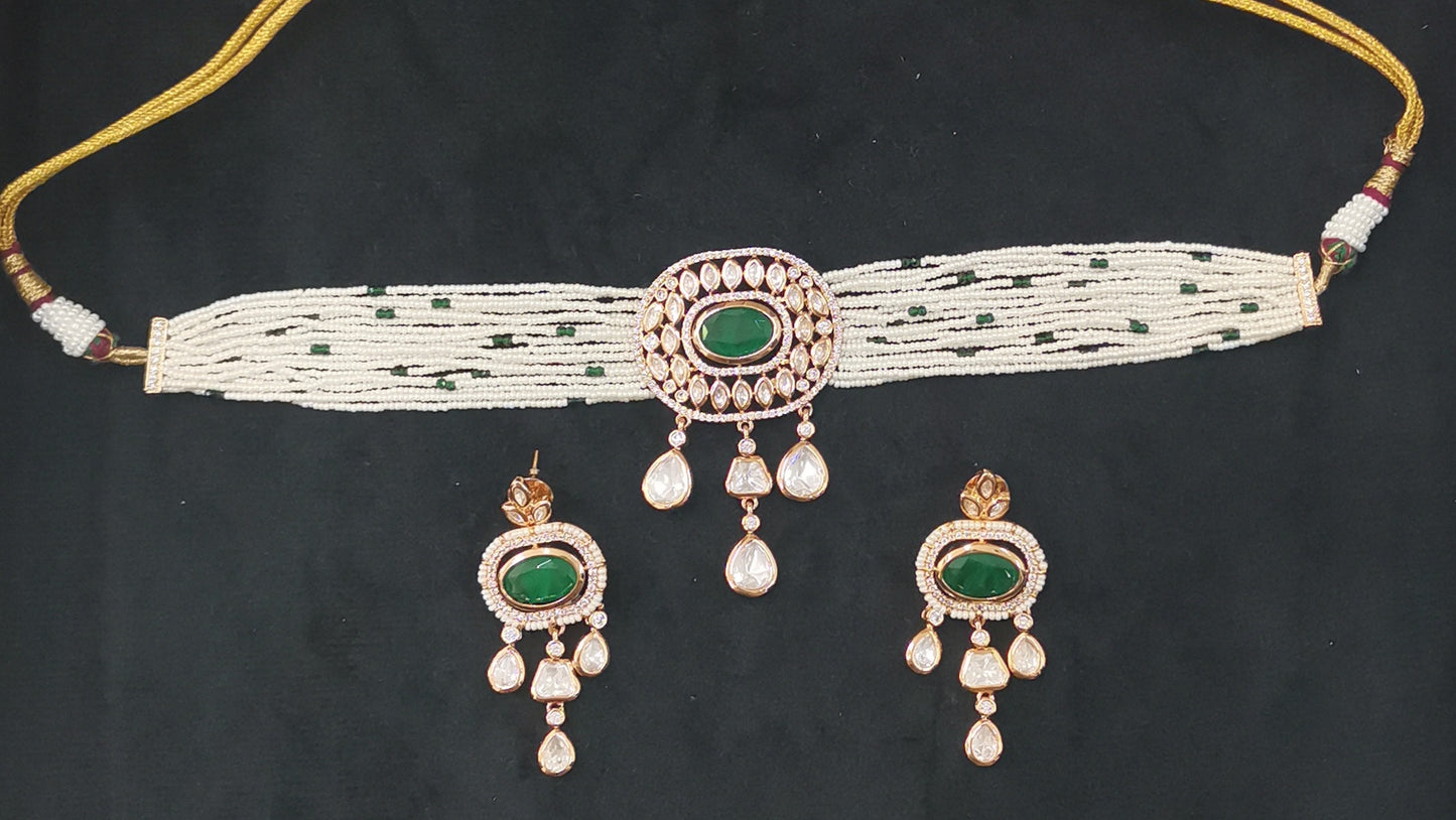 Pearl N Emerald Choker Nck25 333