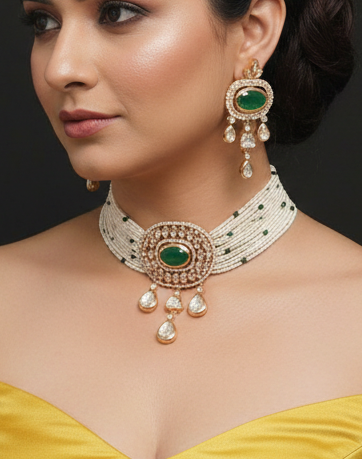 Pearl N Emerald Choker Nck25 333