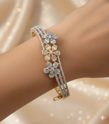 Brc25 7s Radiant Blooms Pave & Baguette Stone Bracelet
