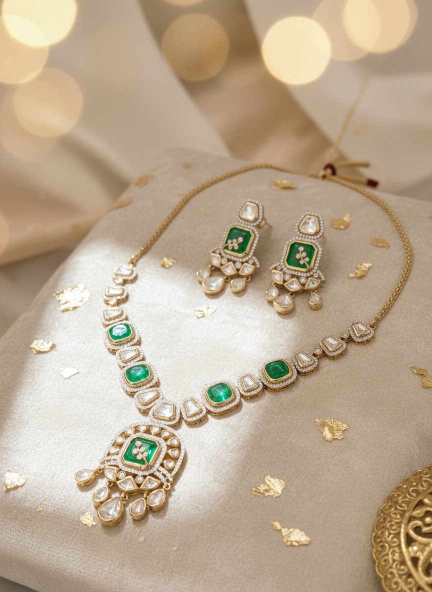 Polki Emerald Set Nck25 334