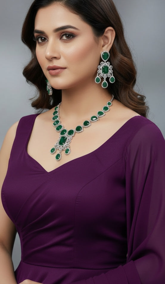 Large green emerald necklase set