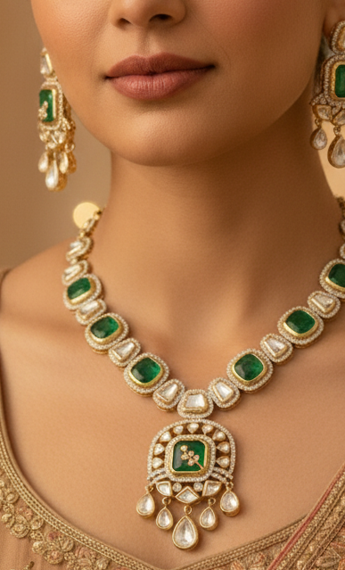 Polki Emerald Set Nck25 334