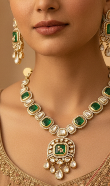 Polki Emerald Set Nck25 334