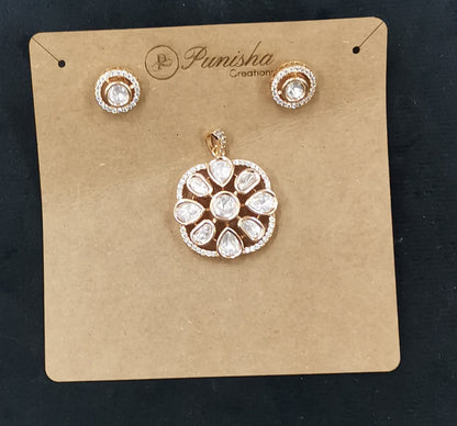 Polki pendent set with mint stones pds26 131