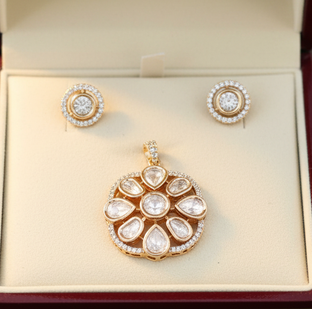 Polki pendent set with mint stones pds26 131