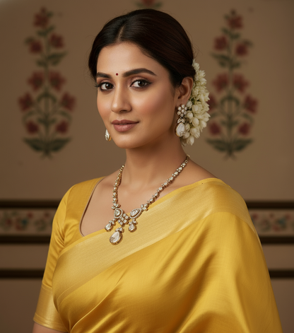 Nck25 244 Elegant Mother-of-Pearl & Polki-Style Drop Necklace Set