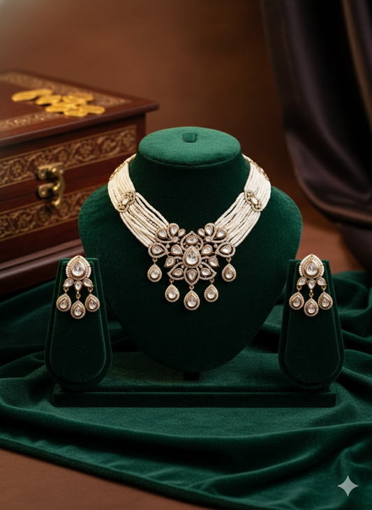 Nck25 227 The Nizami Pearl Blossom Necklace Set