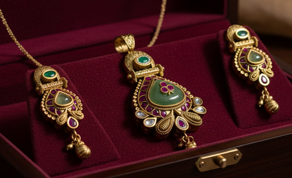 Heritage pendant set, mint jade,kundan Pds26 45
