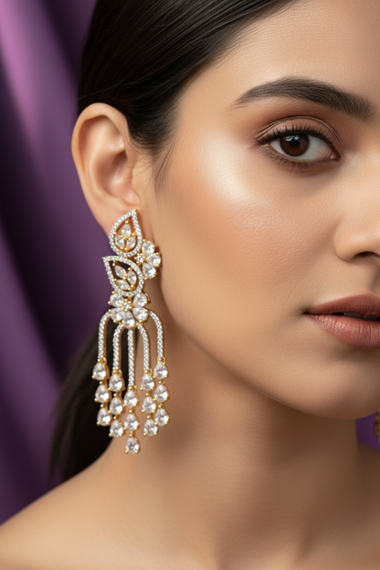 Gold Plated AD earrings for evening parties.