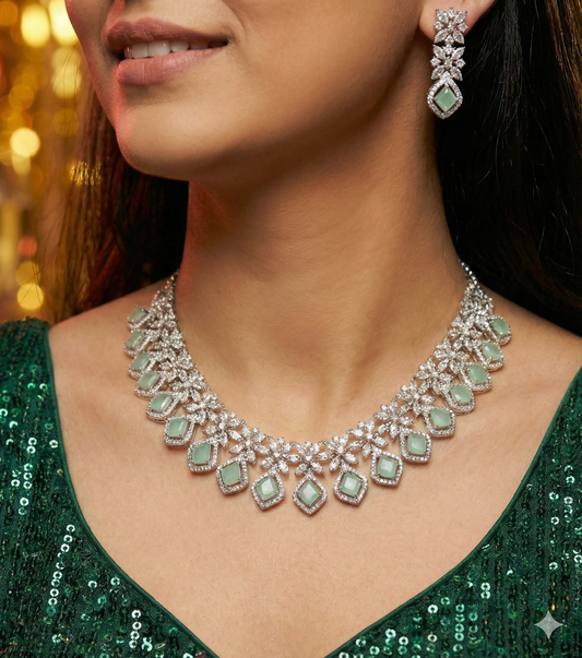 SILVER MINT FULL SEMI CHOKER NECKLACE