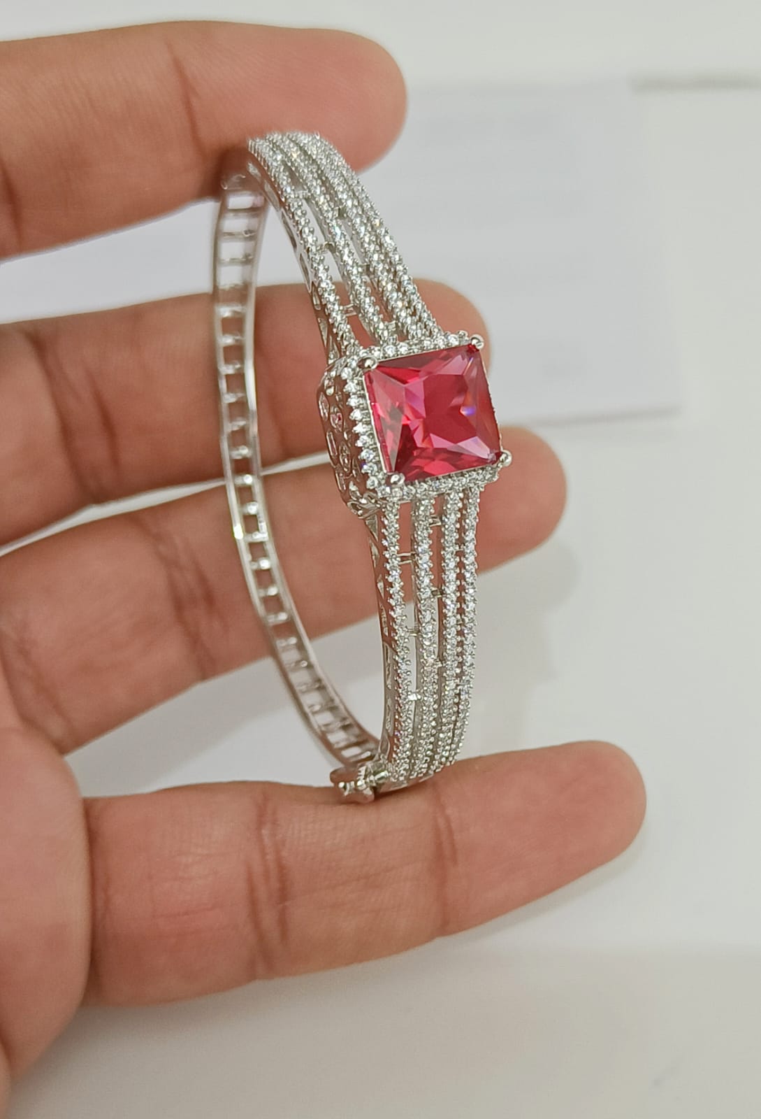 AD stone with Ruby silver bracelet Brc26 24