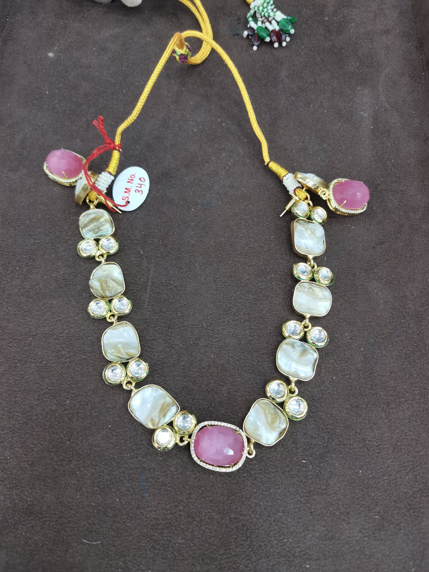 Nck25 268 Contemporary Baroque Pearl & Emerald Green Stone Necklace Set