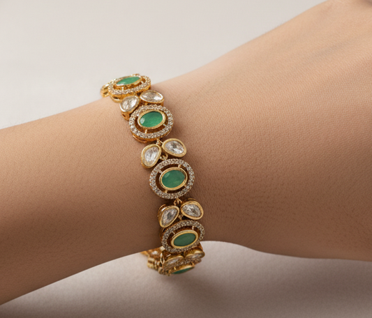 Polky kundan with AD n mint bracelets