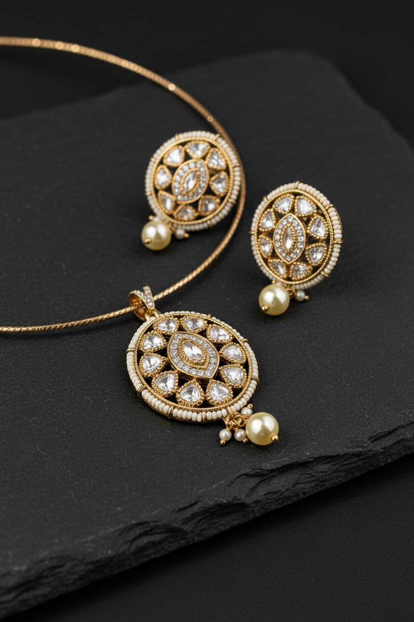 Polki Kundan Pendant Earing set for festives