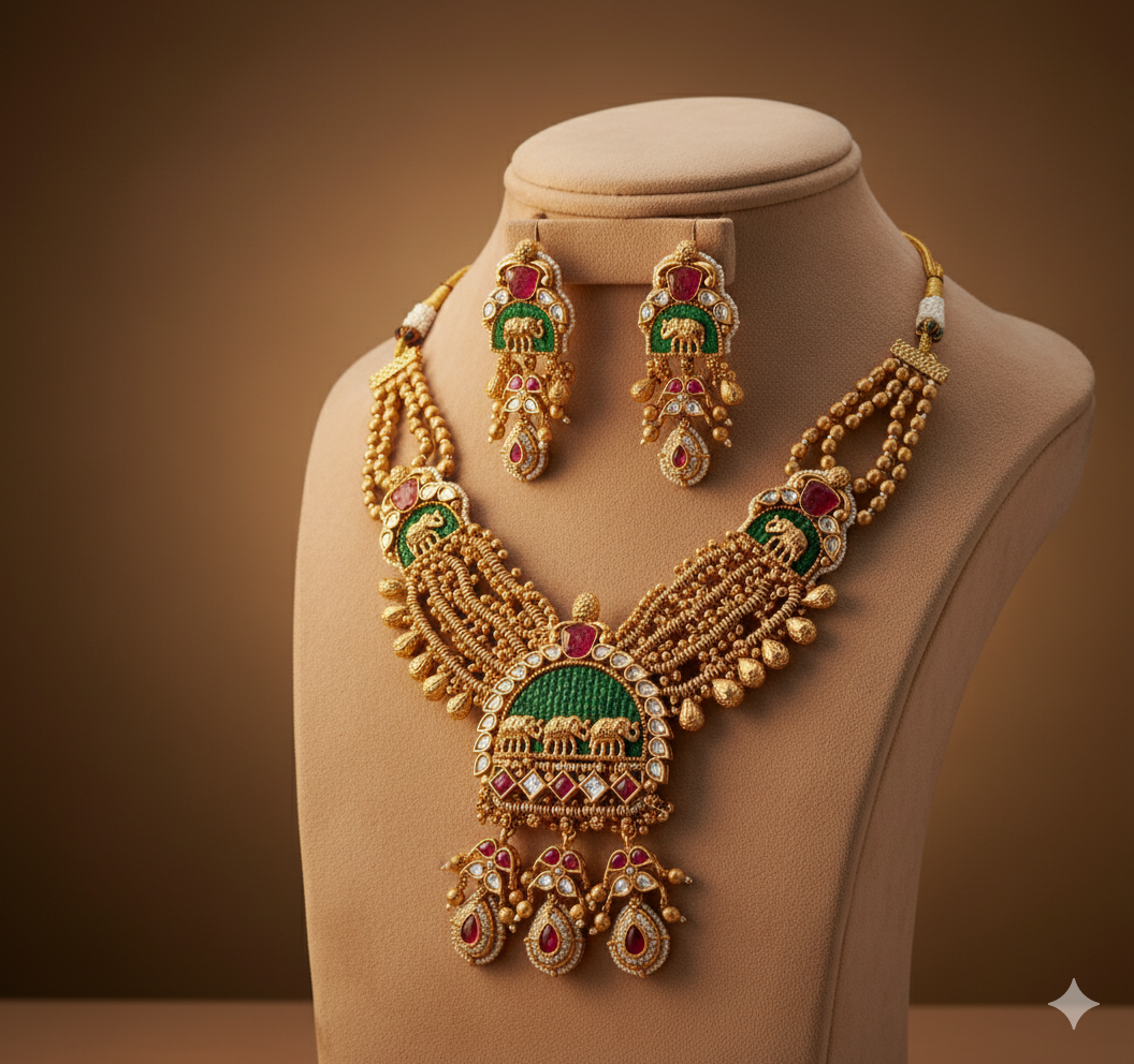 Nck25 270 The Royal Gaja (Elephant) Heritage Necklace Set