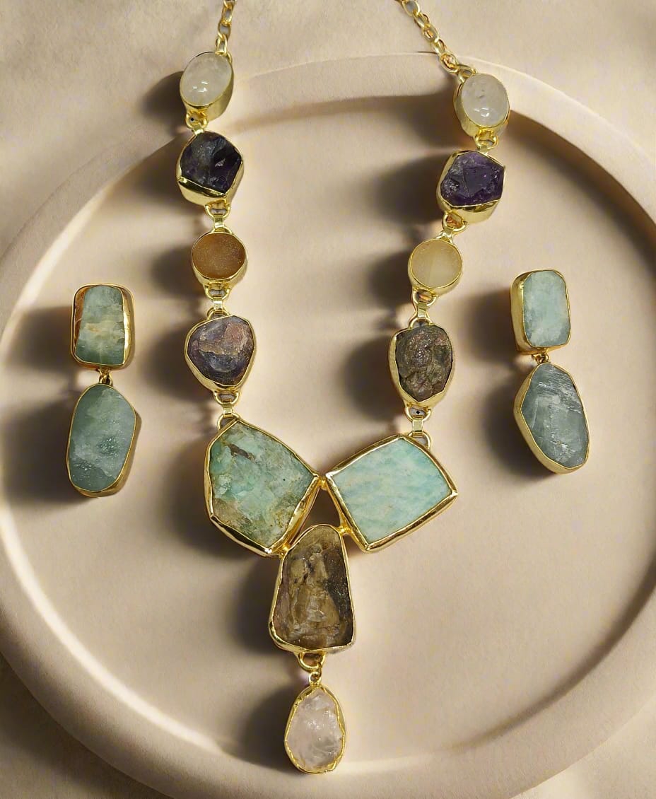 Nck00 246s uncut natural gemstone necklace set