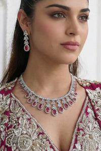 AD POLKI RUBY HANGING NECKLACE SET