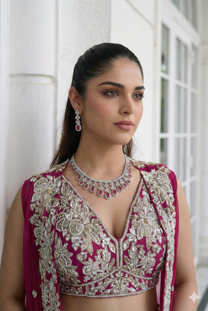 AD POLKI RUBY HANGING NECKLACE SET