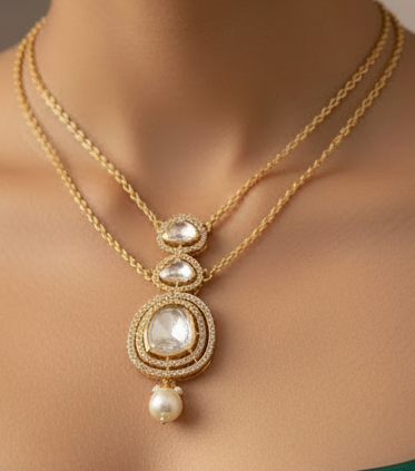 Pachi kundan 3 layer pendant set CPDS00 219s