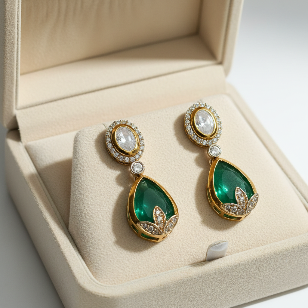 Emerald dangling Polki earrings Ear26 27