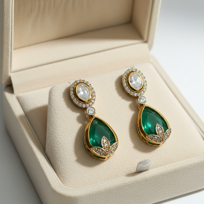 Emerald dangling Polki earrings Ear26 27