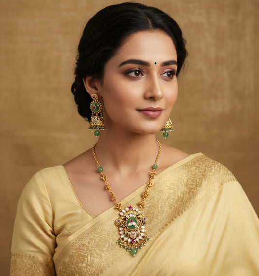 Nck25 291 The Jodhpur Royal Kundan & Bead Set