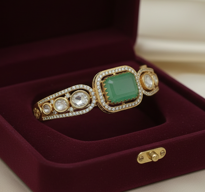 Brc25 219 Emerald & Polki Diamond Heritage Cuff Bracelet