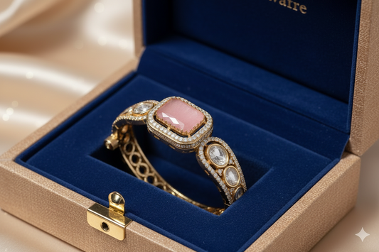 Brc25 219a Rosalind Blush Pink & Polki Statement Kada Bracelet